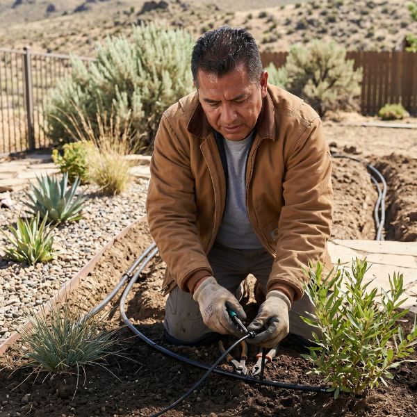 man installing landscaping